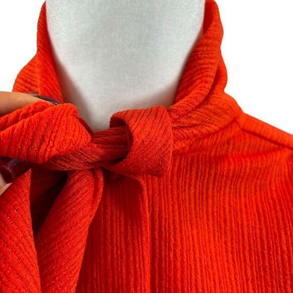 Ladies vintage Janni Originals Textured Neck Tie Button Down Blouse Red Size 16 - Picture 3 of 11